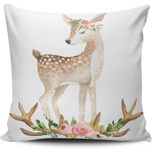 Fanaing Pink Green and Brown Boho Woodland Antlers Baby Girl Nursery Pillowcase Home Sofa Decorative 18X18 Inch Square Throw Pillow Case Decor Cushion Covers One-Side Printed