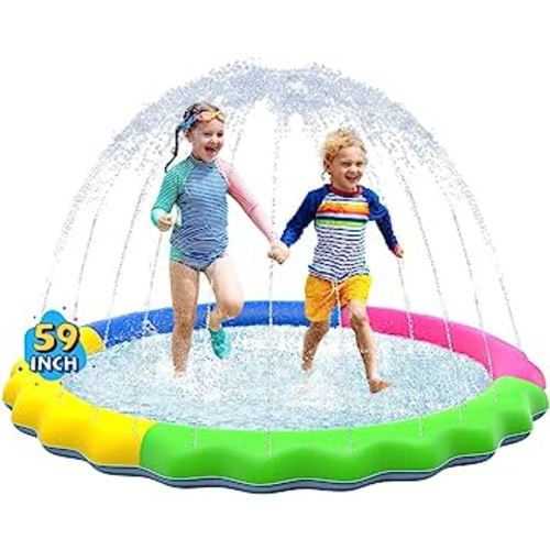 VISTOP Non-Slip Splash Pad for Kids and Dog, Thicken Sprinkler Pool Summer Outdoor Water Toys - Fun Backyard Fountain Play Mat for Baby Girls Boys Children or Pet Dog (59 inch, Red&Yellow&Green&Blue)