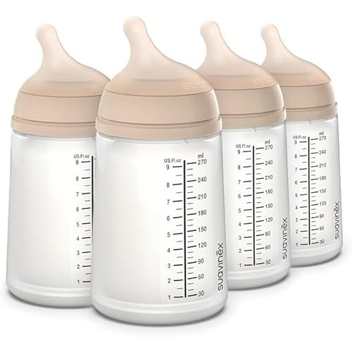 Suavinex Zero Zero Anti Colic Baby Bottle, No 1 Spanish Baby Bottle Brand, Minimizes Bottle Rejection & Nipple Confusion, Perfect for Breastfeeding Babies, Medium Flow, 4 Pk 9 oz, Light