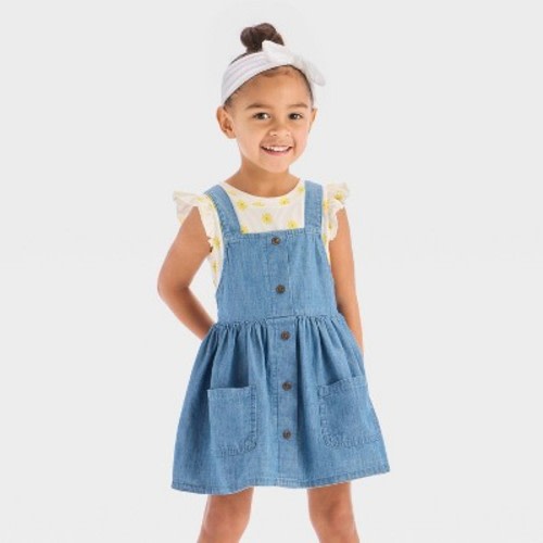 Toddler Girls' Dress Set - Cat & Jack™ Yellow 18M: Floral T-Shirt & Skirtall, 2-Piece