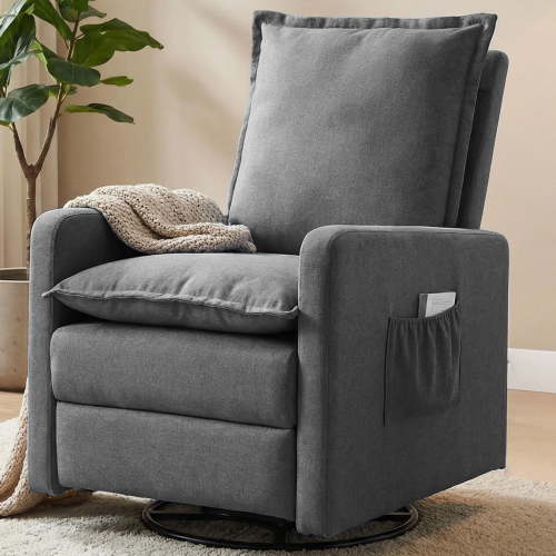 Techmilly Recliner Chair,Nursery Glider for Living Room, Upholstered Swivel Glider, Linen Dark Gray