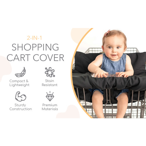 2-in-1 Cushy High Chair Cover and Shopping Cart Cover for Baby, Comfortable Cover for Grocery Cart, Universal Fit Cart Cover for Babies, Includes Storage Pouch - Black