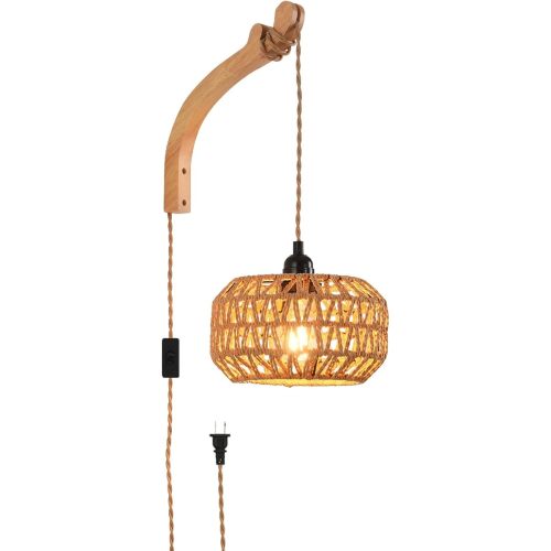 Plug in Wall Sconce,Farmhouse Wicker Wall Lamp Plug in,Hand Woven Rattan Wall Light Farmhouse Rustic Boho Sconces Wall Lighting for Living Room Bedroom
