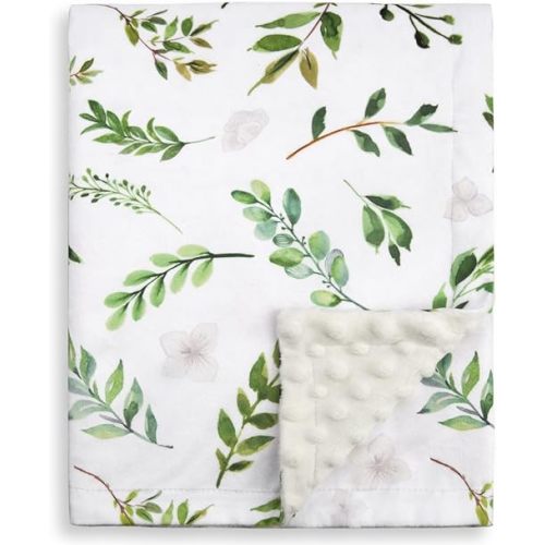 BORITAR Floral Leaf Baby Blanket for Boys Girls Super Soft Double Layer Minky with Dotted Backing for Nursery Stroller Crib Bed Newborns Spring Summer Fresh Design 30 x 40 Inch(75x100cm)