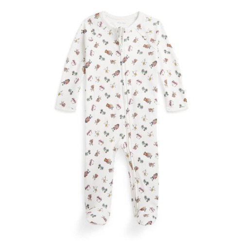 Camping Bear Print Cotton Jersey Footie, 3M