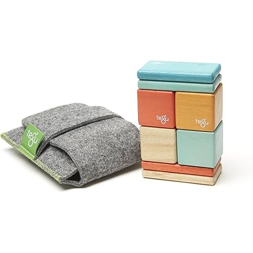 8 Piece Tegu Pocket Pouch Magnetic Wooden Block Set, Sunset