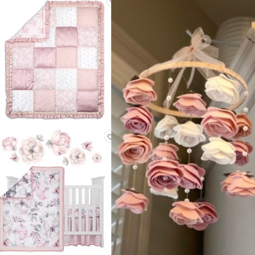 Baby girl mobile Crib size sweet jojo inspired watercolor floral flower mobile | roses and pearls baby girl nursery decor