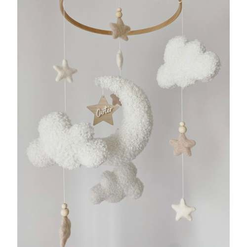 Bouclé Baby Mobile | Boucle Baby Mobile | Baby Mobile | Cot Mobile | Baby Shower Gift | Neutral Baby Mobile | Moon Mobile | Cloud Mobile