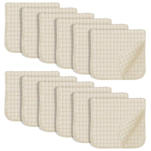SWEET DOLPHIN 12 Pack Muslin Burp Cloths Large 100% Cotton Hand Washcloths for Baby - Baby Essentials Extra Absorbent and Soft Boys & Girls Milk Spit Up Rags for Newborn Registry - Ivory, 20" X10"