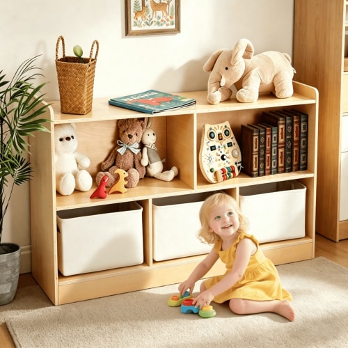 Jolie Vallee Montessori Bookshelf Toy Storage, 2 Shelf Bookcase
