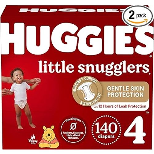 Huggies Size 4 Diapers, Little Snugglers Baby Diapers, Size 4 (22-37 lbs), 70 Count (Pack of 2)