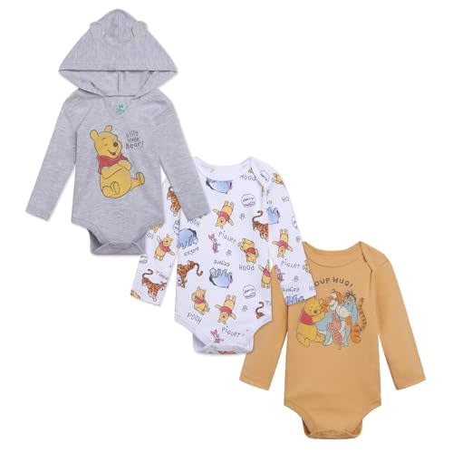 Disney Classics Mickey Mouse Winnie the Pooh Minnie Baby 3 Pack Bodysuits Newborn to Infant Sizes (Newborn - 24 Months)