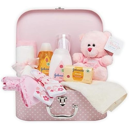 Baby Box Shop Baby Shower Gifts Girl - 12 pcs Baby Essentials for Newborn Girl, Baby Girl Gifts Newborn - Unique Baby Girl Gifts, Baby Girl Hamper for New Born Baby Gifts Girl - Pink