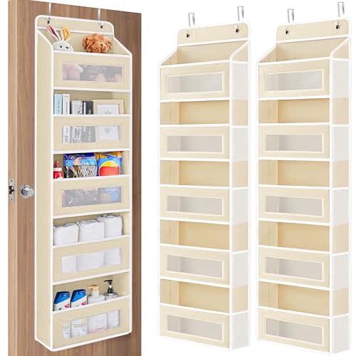 JARLINK 2 Pack Over The Door Organizer Storage, 5 Shelf Hanging Door Organizer with 5 Large Capacity Pockets, Anti Tilt 44 lb Load Behind Door Storage for Bedroom, Bathroom, Pantry, Nursery, (Beige)