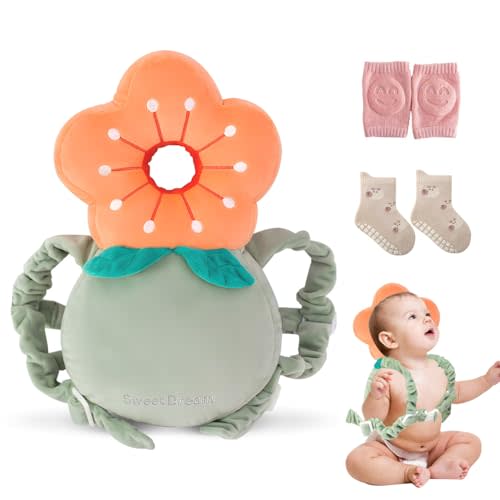 Generic Baby Head Protector Backpack, Head Protector Pad Safety Cushion for Crawling and Walking with Baby Knee Pads (Ordinary Style-Flower), Larger