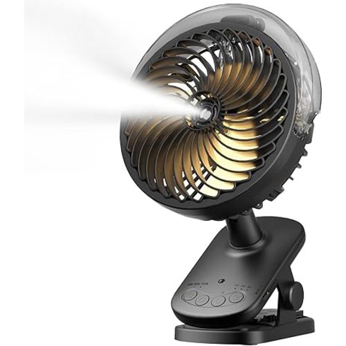 Portable Misitng Fan, 8000mAh Battery Operated Clip On Fan with Clip for Desk, Auto Oscillating, 3 Speeds, 2 Mist Modes with Remote, Working Time for Home Stroller Office and Outdoor-Black