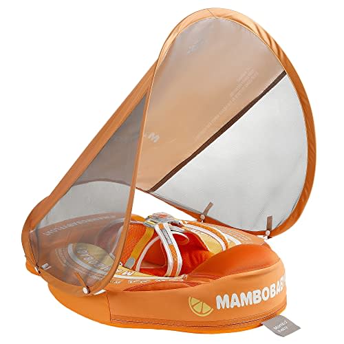 Mambobaby Float Add Tail Baby Swim Float with Canopy Solid Pool Infant Swim Trainer Swimming Training Lying Air Free Water Floats Non-Inflatable Waist Swim Ring for Toddlers (Orange)