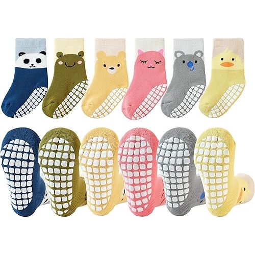 VWU Baby Toddler Kids Ankle Crew Socks with Grips Unisex Warm Thick Cotton Winter Socks 0-10 Years 6/8 Pack