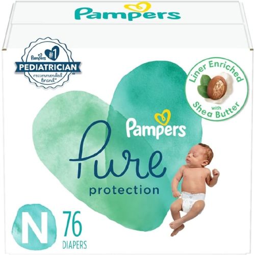 Pampers Pure Protection Diapers Newborn - Size 0, 76 Count, Hypoallergenic Premium Disposable Baby Diapers