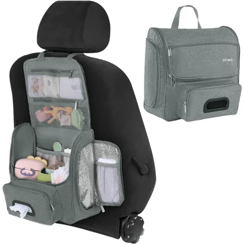 HOMBYS Portable Car Diaper Caddy Organizer, Car Caddy with Lid for Baby Stuff,Baby Backseat Car Organizer,Multifunctional Car Back Seat Oganizer (Grey)