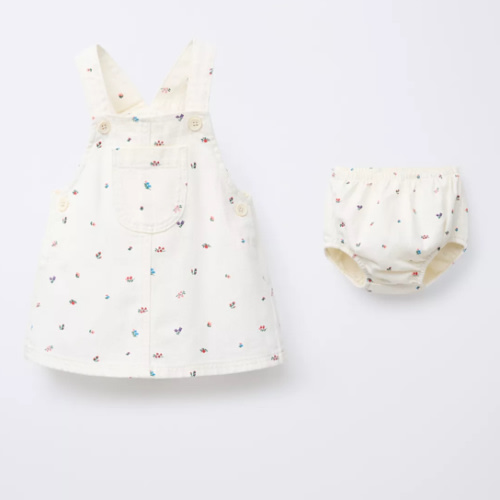 FLORAL TWILL PINAFORE DRESS AND BLOOMERS - Ecru | ZARA United States