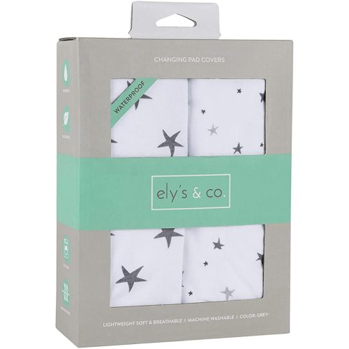 Ely’s & Co. Patent Pending Waterproof Changing Pad Cover|Cradle Sheet 2-Pack Set for Baby Boy - 100% Cotton, Jersey Knit Cotton Sheets with Waterproof Lining — Grey Stars