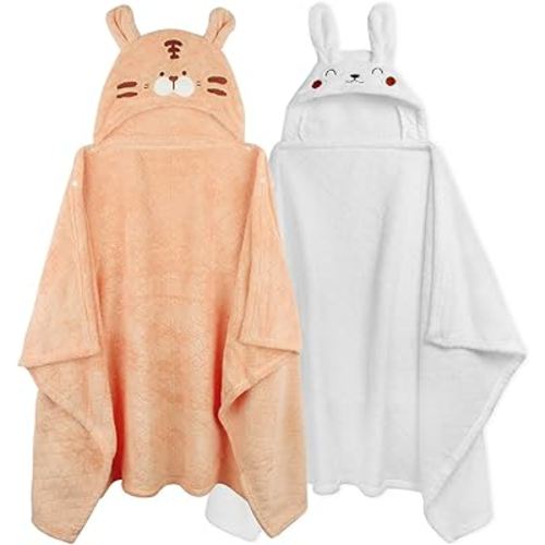 Baby Beach Towel Toddler Beach Towel Hooded Beach Towel for Kids 0-5 Years, Absorbent & Soft Kids Towels Toddler Bath Towels Large 50'' x 32'', 2-Pack Baby Towels Hooded Towels for Kids (Orange&White)