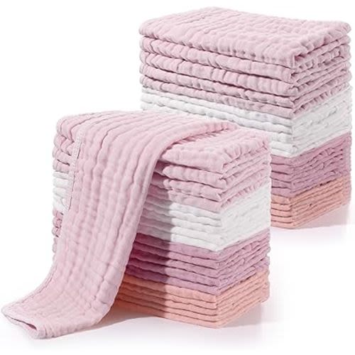 Buryeah 20 Pcs Large 20 x 10 Inch Burp Cloths Multi Colors Washcloths Baby Burping Cloth Diapers 6 Absorbent Layers Face Towels (Sweet Colors)