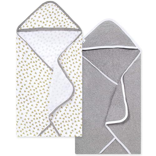 Burts Bees Baby Infant Hooded Towels Honey Bee Organic Cotton, Unisex Bath Essentials and Newborn Necessities, Soft Nursery Towel with Hood Set, 2-Pack Size 29 x 29 Inch