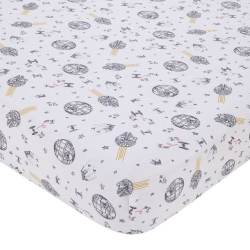 Star Wars May The Force Be With You White And Gold Millennium Falcon And Death Star Nursery Fitted Crib Sheet