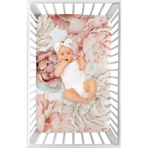 Sweet Jojo Designs Large Peony Floral Garden Pink and Ivory Fitted Mini Crib Sheet by Sweet Jojo Designs | Wayfair
