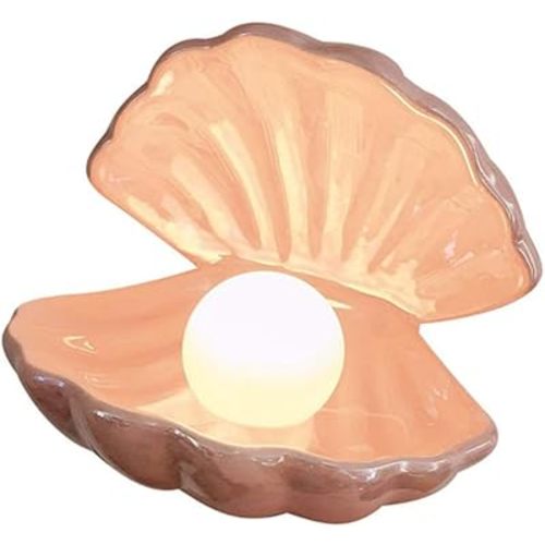 Shell Pearl Light LED, Portable Ceramics Desktop Lamp for Bedroom Living Room Home Decor, Bedside LED Clamshell Night Light for Birthday, Christmas, Valentine's Day Gift (Pink)