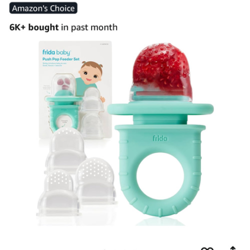 Frida Baby Push Pop Silicone Feeder, Baby Fruit Food Feeder to Safely Introduce New Foods, Fresh + Frozen, Breastmilk Popsicles, BPA Free, Dishwasher Safe | 3 Count, Teal