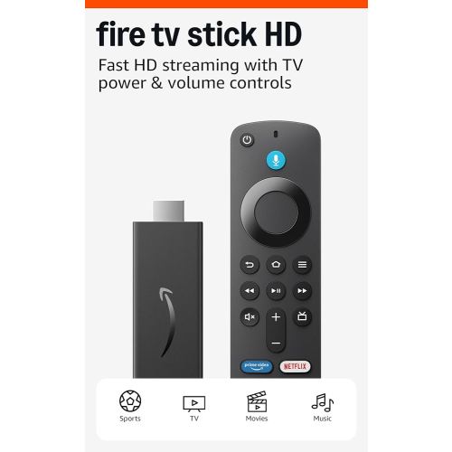 Amazon Fire TV Stick HD (newest model), free and live TV, Alexa Voice Remote, smart home controls, HD streaming