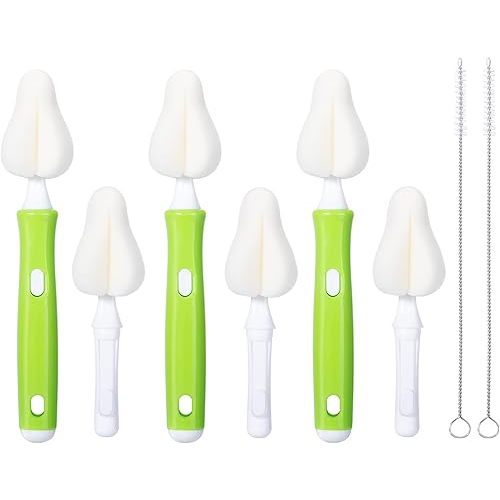 8 Piece Sponge Nipple Bottle Brushes, Baby Bottle Brush with 3 Piece Nipple Cleaner, 3 Piece Replacement Heads and 2 Piece Straw Brushes, Green