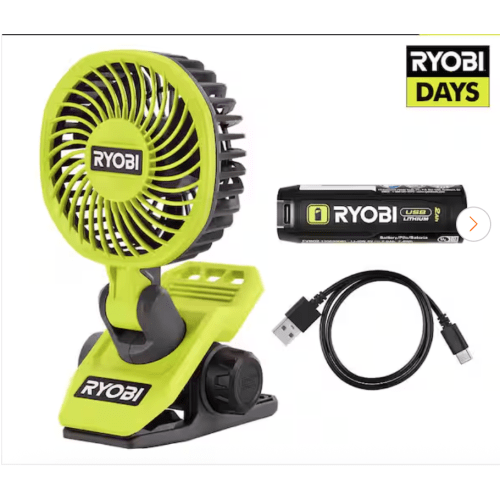 Stroller Fan - RYOBI USB Lithium Clamp Fan Kit with 2.0 Ah USB Lithium Battery and Charging Cable FVF51K