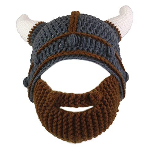 MerryJuly Kids Toddlers Viking Beard Beanie Barbarian Knit Hat Viking Horns Bearded Caps Funny Costume Hats