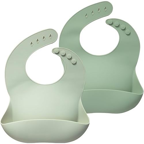 Moonkie Silicone Baby Bibs Set Of 2 | BPA Free Waterproof | Soft Flexible Adjustable Silicone Bibs for Babies & Toddlers(Frosted Mint/Celadon Green)