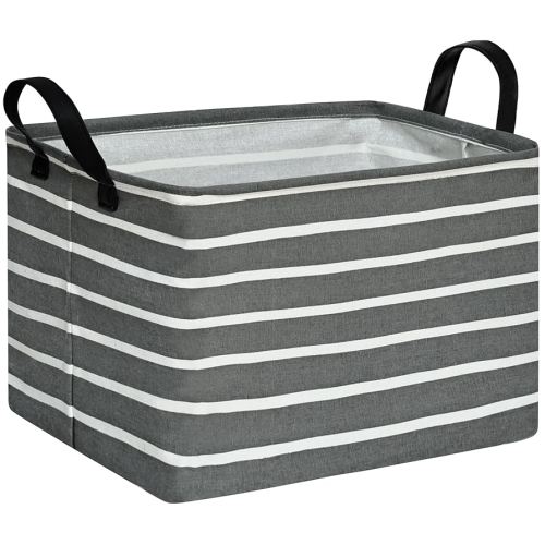 Rectangular Storage Bin Shelf Basket Canvas Fabric Toy Box,Waterproof Coating Nursery Hamper with Handles,Gift Basket for Home,Office,ClothesBooks(REC Gray stripe)