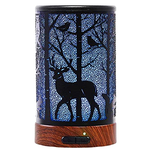 EQUSUPRO Essential Oil Diffuser 150ml Metal Aromatherapy Oil Diffuser Ultrasonic Cool Mist Diffuser with Auto Shut-Off Protection,7 Colors Changed LED for Home Office SPA Yoga (Deer)