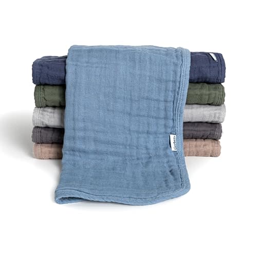 Gerber Baby Unisex Muslin Burp Cloths 6-Pack, Multi Blues Browns, Large Size 20" x 10"