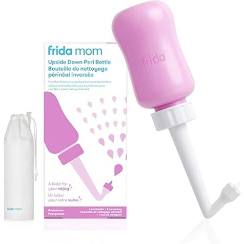Frida Mom Upside Down Peri Bottle Sprayer, Perineal Care & Postpartum Recovery, Portable Travel Bidet & Perineal Cleanser with Travel Bag, Postpartum Essential, Pink