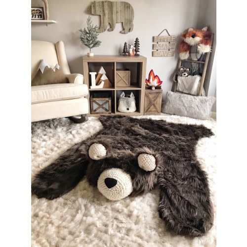 Extra Large Brown Grizzly Bear Rug for Nursery | Kid’s Room Decor by ClaraLoo Creations