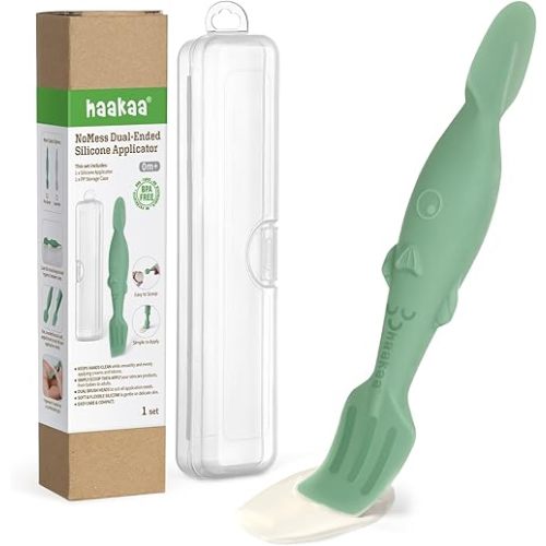 haakaa Baby Diaper Cream Spatula, Mess-free Silicone Diaper Rash Cream Applicator with Carrying Case, Diaper Cream Brush for Baby, Pea Green
