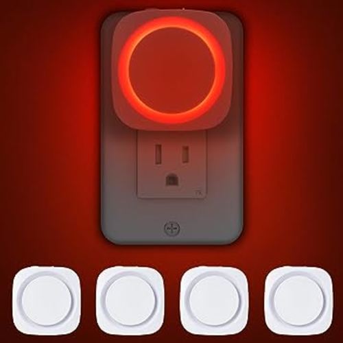 Red Night Lights Plug into Wall, 4 Packs Dimmable Night Light with Dust to Dawn Sensor, Automatically Turn on and Off, Gentle Glow Nightlight for Bathroom,Bedroom,Stairs,Kitchen,Hallway, Red