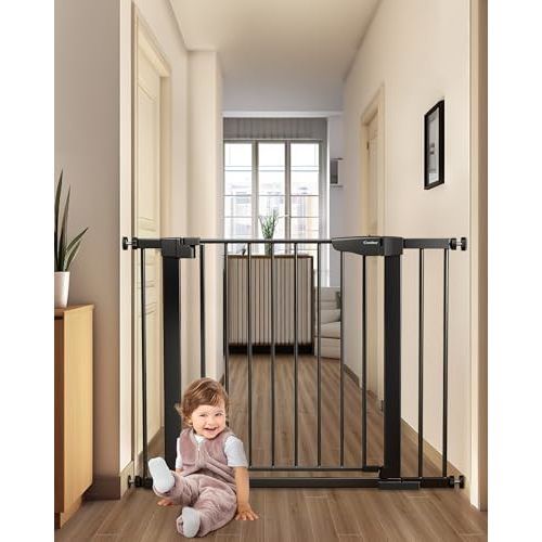Cumbor 29.7-40.6" Baby Gate for Stairs, Baby Essential Safety Gate, Mom's Choice Awards Winner-Dog Gate for Doorways, Pressure Mounted Auto-Close Pet Gates for Dogs Indoor, Durable Child Gate, Black