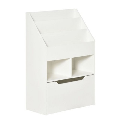 HOMCOM Kids Bookcase Multi-Shelf Rack Organizer with Storage Drawer for Books for Bedroom or Playroom, Color: White