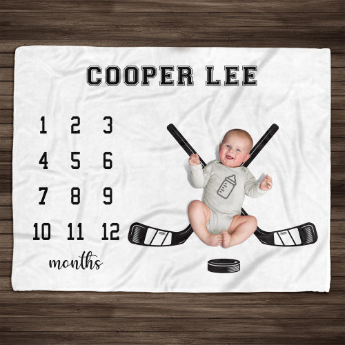 Personalized Baby Boy Milestone Blanket Monthly Photos Blanket Hockey Nursery Baby blanket Newborn Nursery Baby Age Blanket Baby Shower Gift