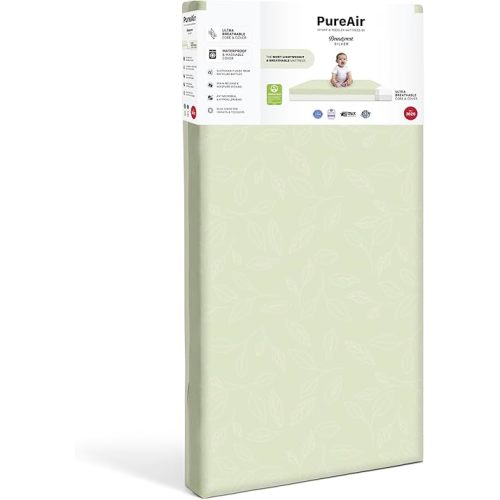 Beautyrest Silver PureAir Two-Stage Crib and Toddler Mattress – Greenguard Gold, Removable/Machine Washable Cover, Breathable Cover & Core with Stain Release, Moisture Wicking Technology, White/Green