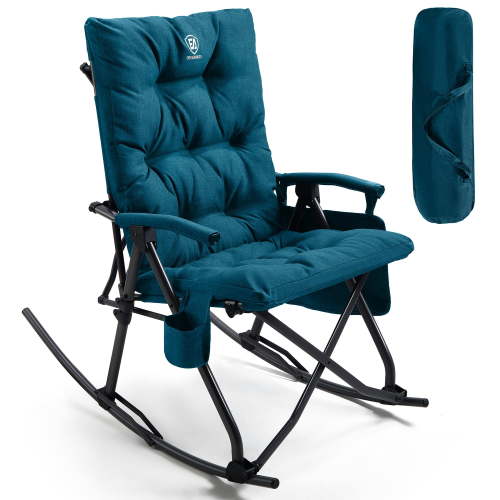 EVER ADVANCED Padded Rocking Camping Chair, Foldable Rocker Chair, Heavy Duty-Steel, Supports 400 lbs, Green